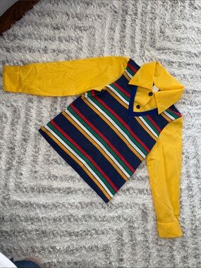 Size 7 boys vintage Long-Sleeve Polo Shirt with Navy Multi-Stripe Vest Like new